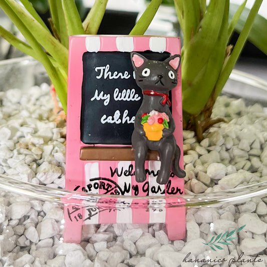 ガーデン雑貨 可愛いピック 「黒ネコとピンクの看板」 ガーデニングを楽しむ雑貨