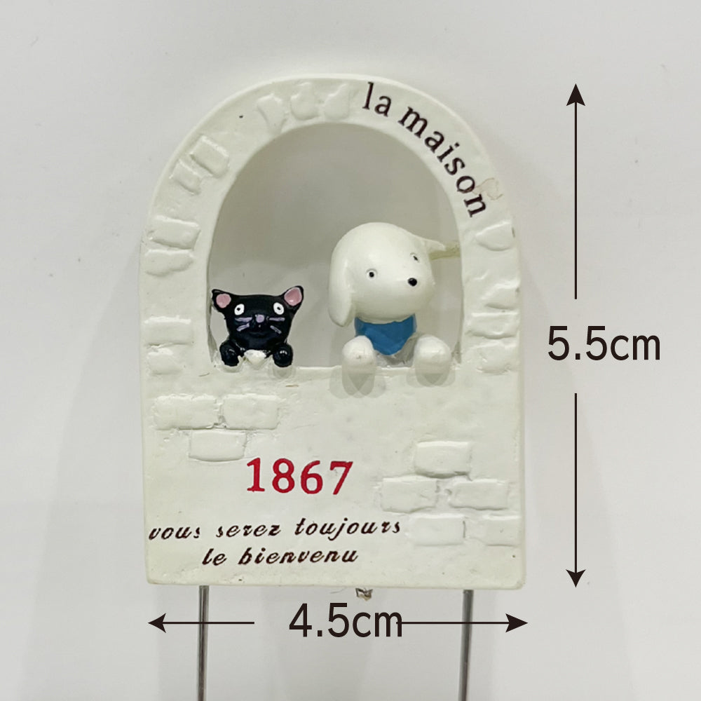ガーデン雑貨 可愛いピック 「わんこ&黒猫 白い窓辺」 ガーデニングを楽しむ雑貨