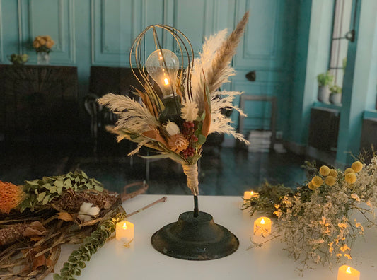 (予約販売)【インテリア】アンティーク・フラワーランプ・スタンド★〈ドライフラワー/エレガント〉