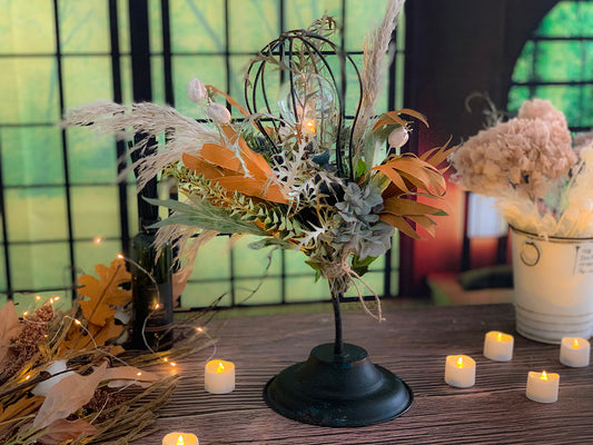 (予約販売)【インテリア】アンティーク・フラワーランプ・スタンド★〈ドライフラワー&アーティフィシャルフラワー/ワイルド〉