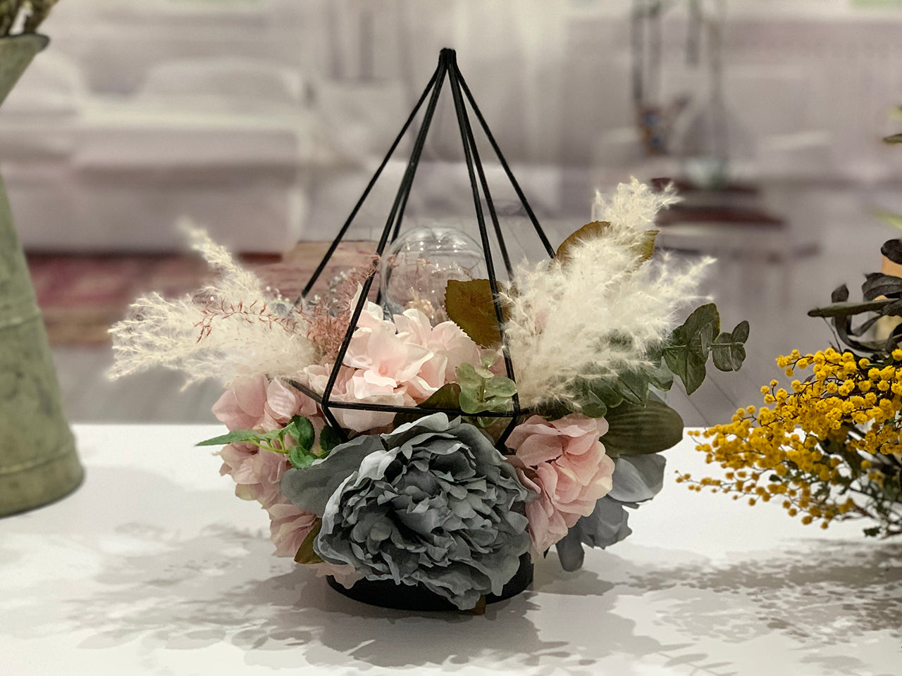 (予約販売)【インテリア】アンティーク・フラワーランプ(テーブルランプor吊り下げ)★ふわふわ×紫陽花