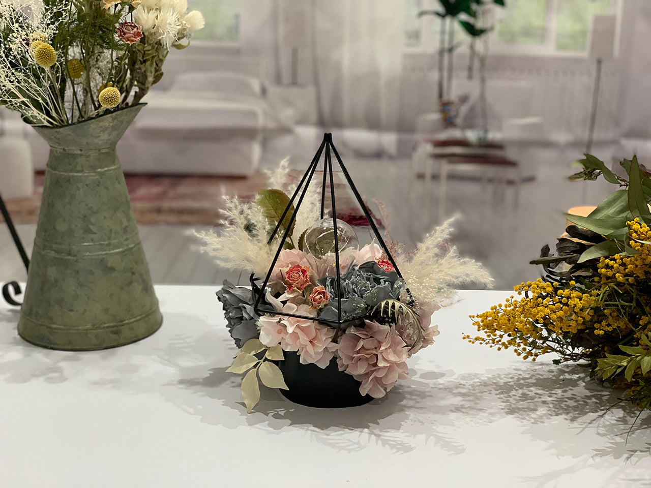 (予約販売)【インテリア】アンティーク・フラワーランプ(テーブルランプor吊り下げ)★ふわふわ×紫陽花