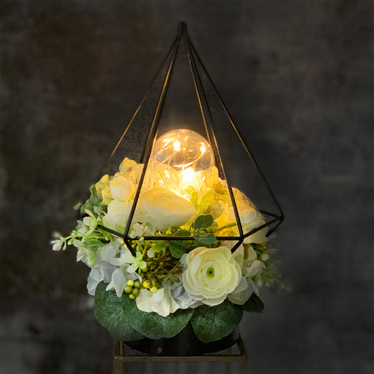 (予約販売)【インテリア】アンティーク・フラワーランプ(テーブルランプor吊り下げ)★〈アーティフシャル/ホワイト×グリーン〉